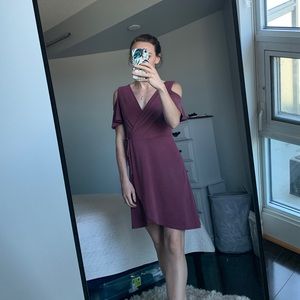 Dex Mauve Cut-out shoulder wrap dress
